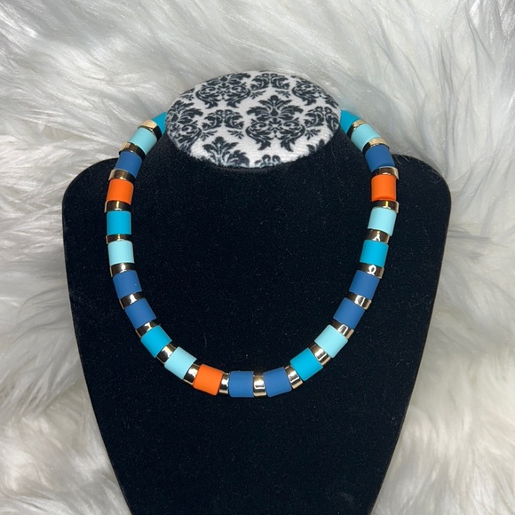 NWT ISAAC MIZRAHI Necklace Orange, Blue & Gold - Picture 3 of 7